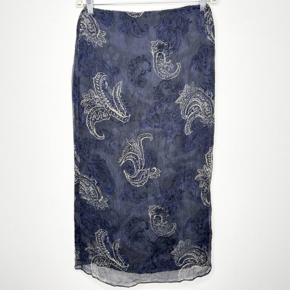 Lafayette 148 New York‎ Womens 12 Navy Blue Paisley 100% Silk Maxi Skirt